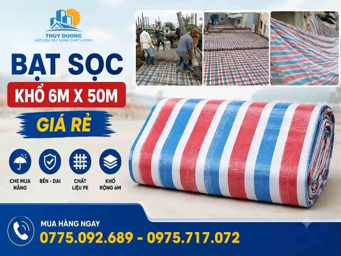 Bạt sọc 3 màu khổ 6m x 50m - Bạt sọc công trình khổ lớn